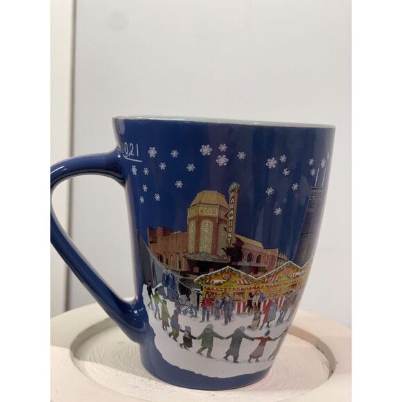 Christkindlmarket 2022 Mug Blue With Snowflakes & Cityscape Design Ceramic - Picture 1 of 8